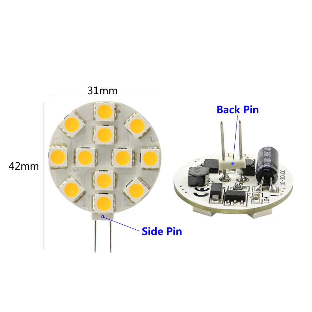 Midcars G4 Led 12V Lamp Bulb 5050 Smd 12 Leds To 24v Ac Dc Replace Halogen Lights Spotlight pack of 5