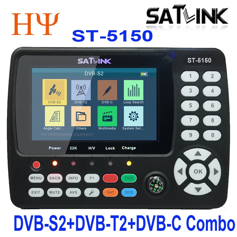 Satlink ST-5150 DVB-S2 +DVB-C+DVB-T2 Combo MPEG4 h.265 Satellite Finder Meter H.265 HEVC MPEG-4 QPSK 8PSK 16APSK 4.3 Inch TF