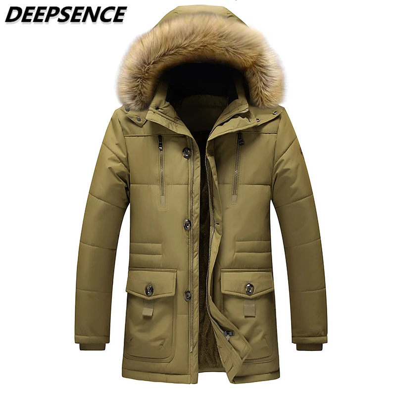 2021 Men  Winter Fleece Thicken Warm Parkas Jacket Male Detachable Hooded Fur Collar Coats Fashion Outdoor Windproof Parkas Men