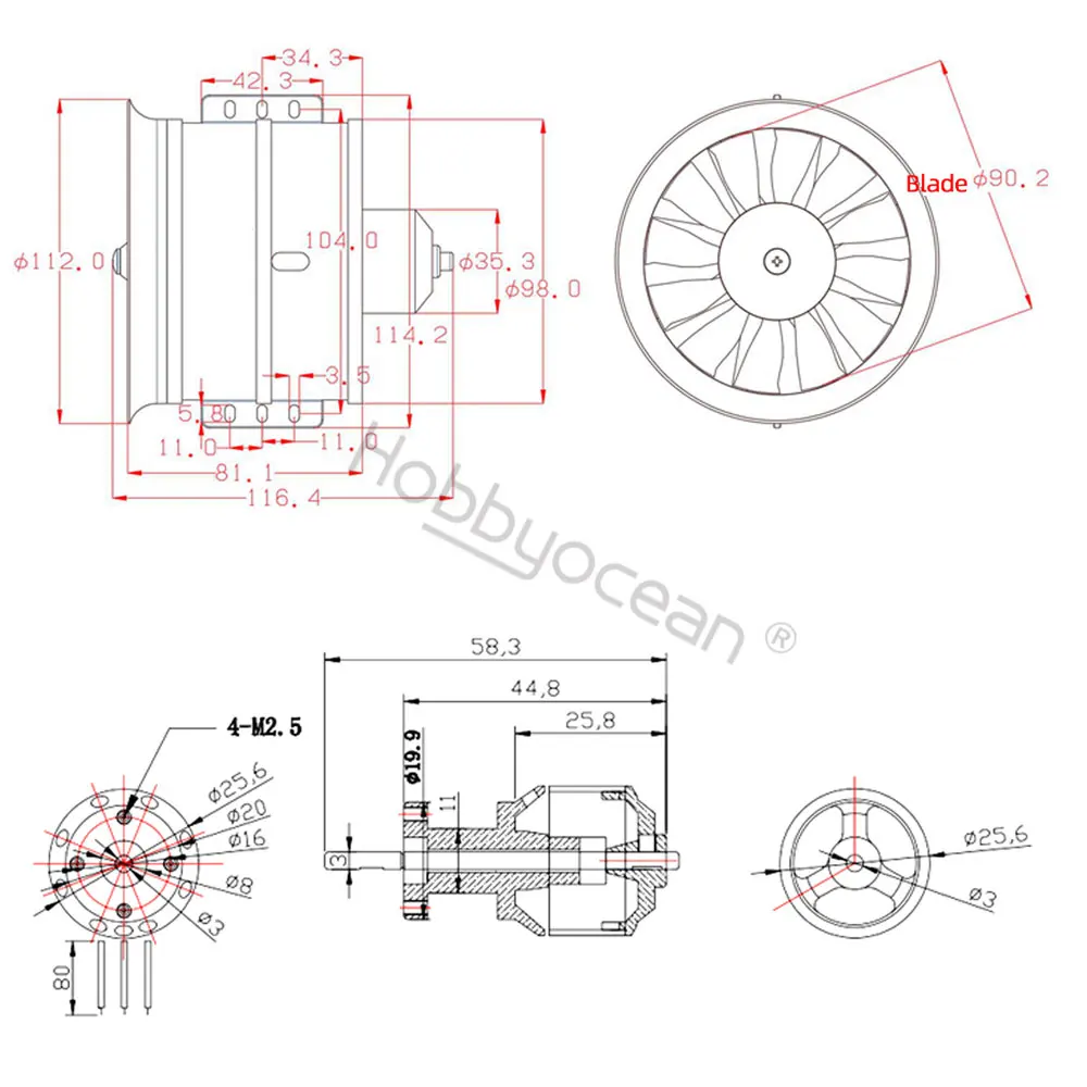 Hobbyocean 90mm EDF Plane 12 Blades Ducted Fan 6S 1450KV or 8S 1100KV Motor for RC Jet Airplane Model Spare Parts