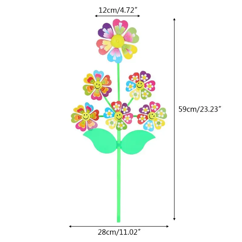 Juguetes de molino de viento de dibujos animados de 6 ruedas, Spinner de viento giratorio, Pinwheel, patio, decoración de jardín