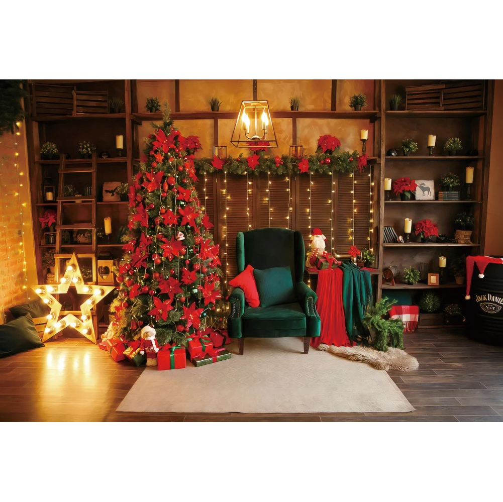 Laeacco Merry Christmas Interior Photographic Backdrops Star Light Sofa Decor Child Family Photocall Poster Photo Backgrounds
