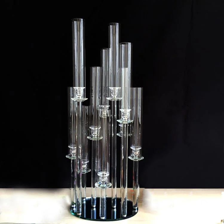 

10pcs)10 arms Acrylic Crystal Transparent candelabra Cylinder stand acrylic candle holder table decoration centerpieces yu108