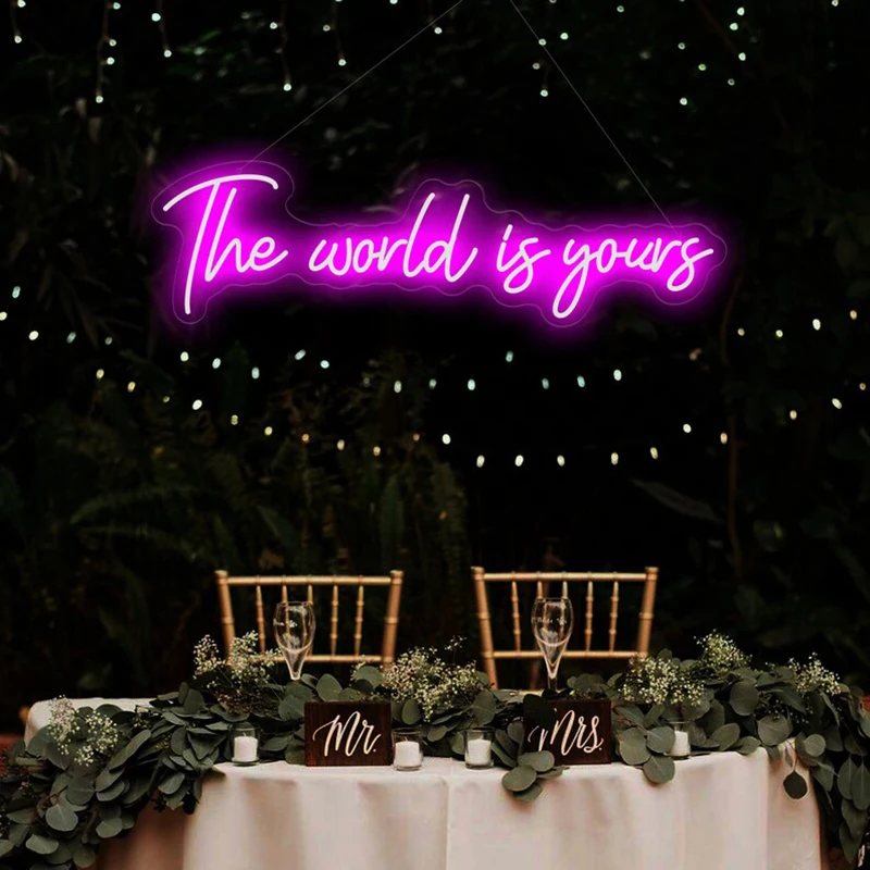 Custom LED Neon Sign, The World Is Yours LED Light Sign, Pink Neon Light, Home Room Wall Aesthetics Decoration, INS Shop Decor