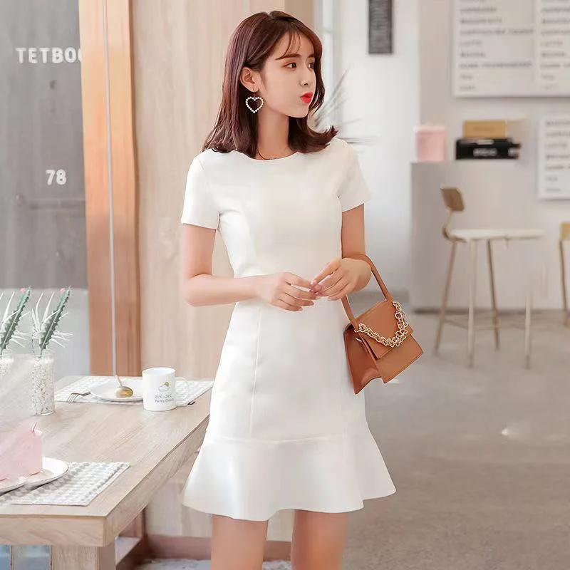 

Office Lady Sexy Slim Mermaid Dress Women Casual Chiffon Solid Ruffles Dress For Female Summer Short Sleeve Vestidos Mujer