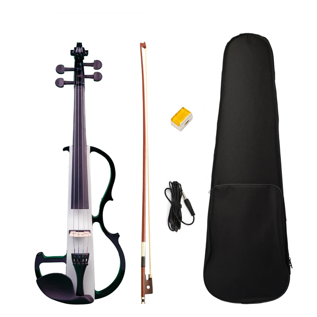 Professional Solid Wood 4/4 Full Size Silent Electric Violin Set w/ Rosin+Brazilwood Bow+Audio Cable+Carrying Case For Violinist