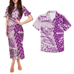New Design Two Piece Set Couple Clothing Mens Shirt Plus Womens Party Maxi Dress Polynesian Tribal Style Couple Dress Clothing