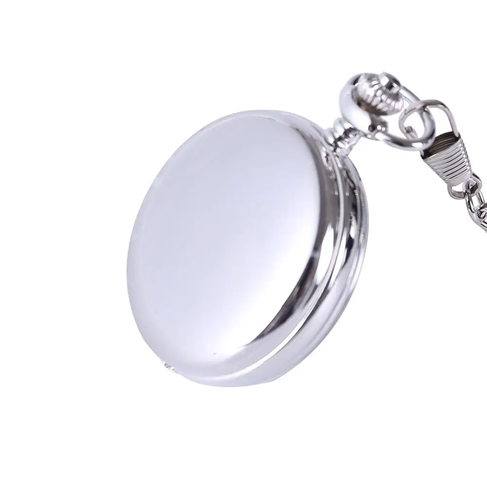 8946Low-key luxury silver two-sided open cover smooth Roman surface pocket watch with necklace