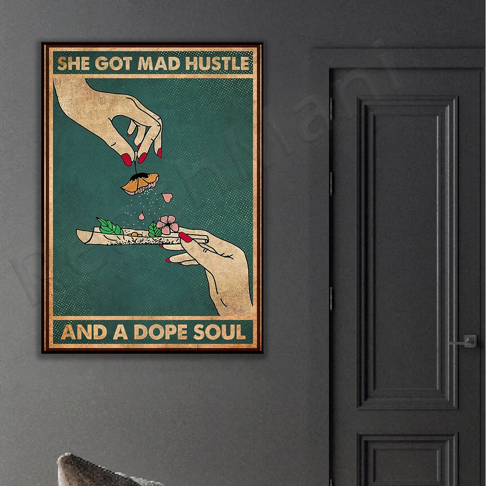 She Got Mad Hustle and A Dope Soul poster, hippie wall art psychedelic decoration, hippie art, hippie gifts