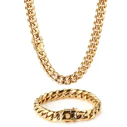 Collana Hip-Hop in acciaio inossidabile con catena a maglia cubana con cordolo dorato per uomo e donna bracciale Color oro argento gioielli di moda