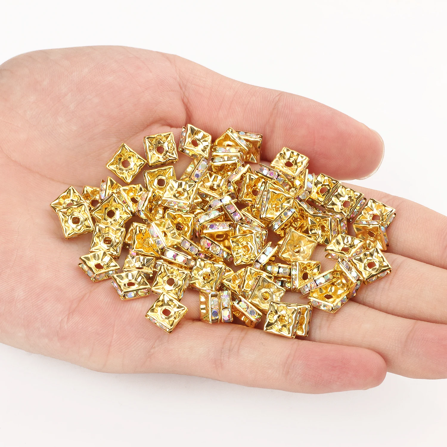 50/100PCS 6mm 8mm AB Silber Farbe Quadrat Strass Rondellen Kristall Spacer Perlen Für Schmuck Machen DIY armband Halskette – Detail 7