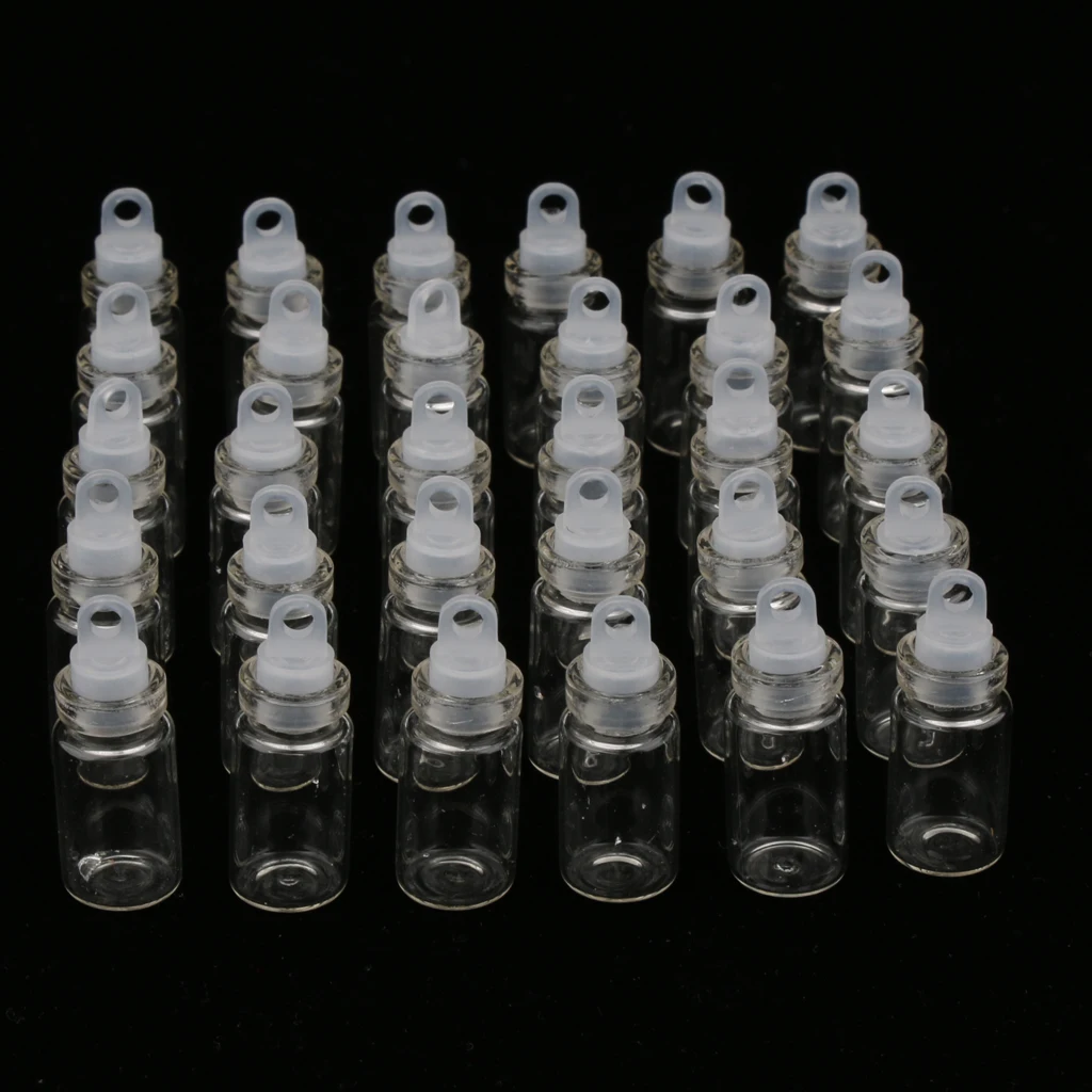 30 Pieces Mini Clear Glass Jars Essential Oil DIY Pendant Decoration Wishing Lucky Bottle - 1/2ml