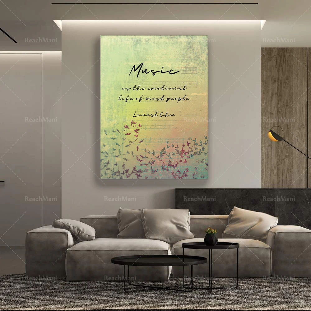 Leonard Cohen Quote: Music is the emotional life of most people. Great gift for music lovers! Creative Motivation Art Print