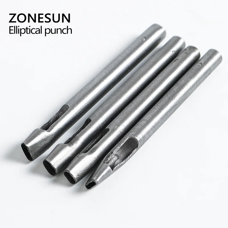 ZONESUN 4pcs Leather Elliptical Hole Punch Oval Angle Spacing Belt Punching Tools DIY Craft  Leather Puncher Hole Drilling Tool