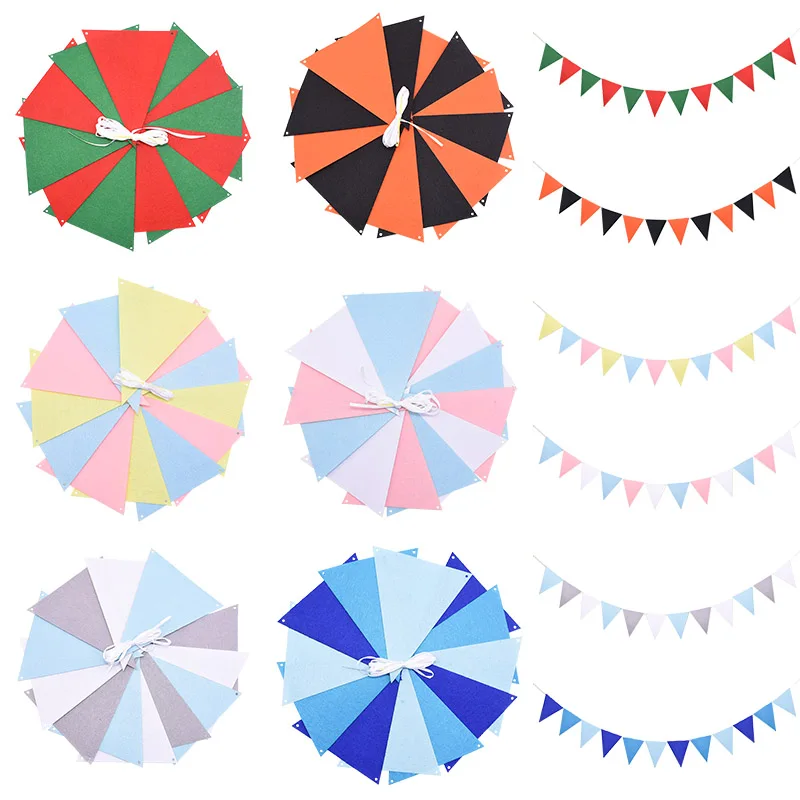 Semicircle Triangle Fabric Bunting Pennant Flags Christmas Halloween Banner Garland Vintage Baby Birthday Party Festival Decor