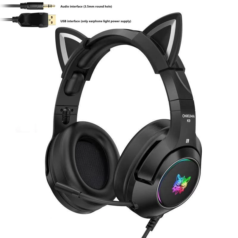 Gaming 7.1 Stereo Headphones Headset Removable Cat Ear Wired USB With Mic noise reduction / cute Girl