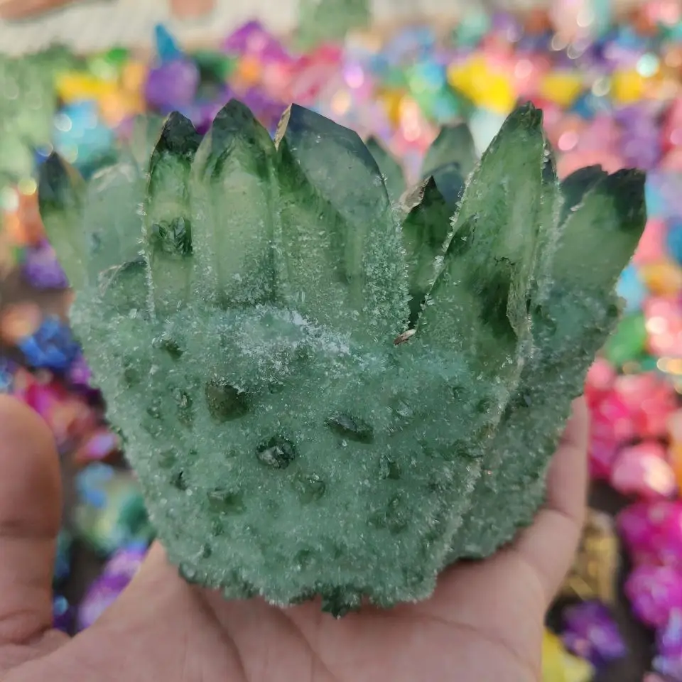 1.2kg Rare New twinkling Green Ghost Quartz Crystal Cluster Vug Specimen