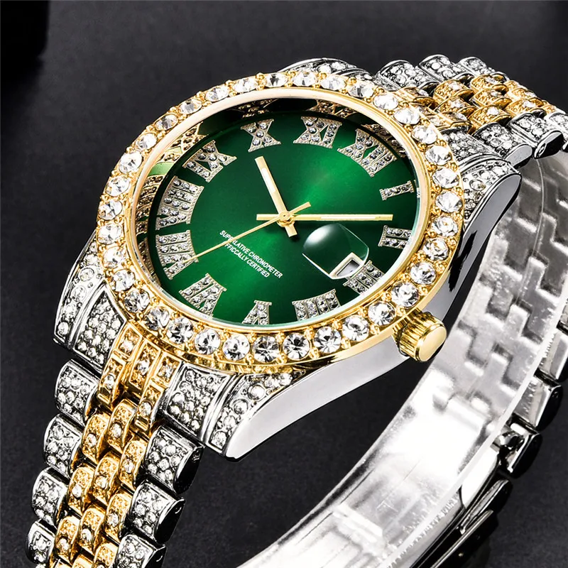 

Fully Bling AAA Diamond Watch Men Luxury Fashion Quartz Mens Watches Gold Silver Steel Male Clock Dropshipping Relogio Masculino