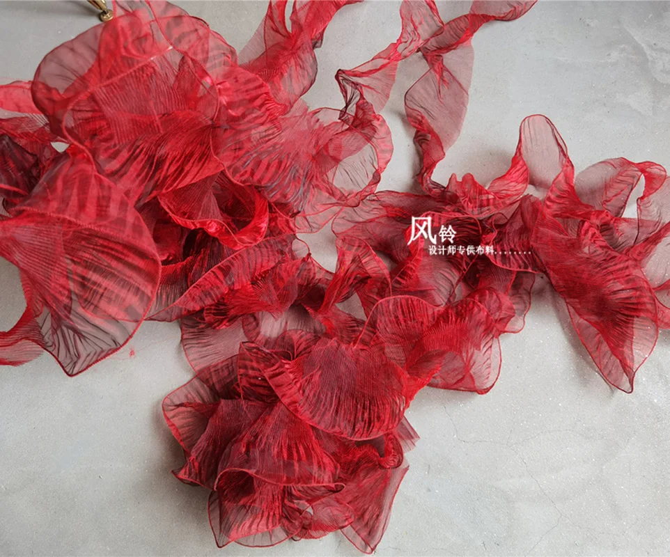 1 Yard Wave Pleated Cloth Lace Trim Fabric Red Organza DIY Decor Ribbon Collar Skirt Wedding Dress Designer Accessories