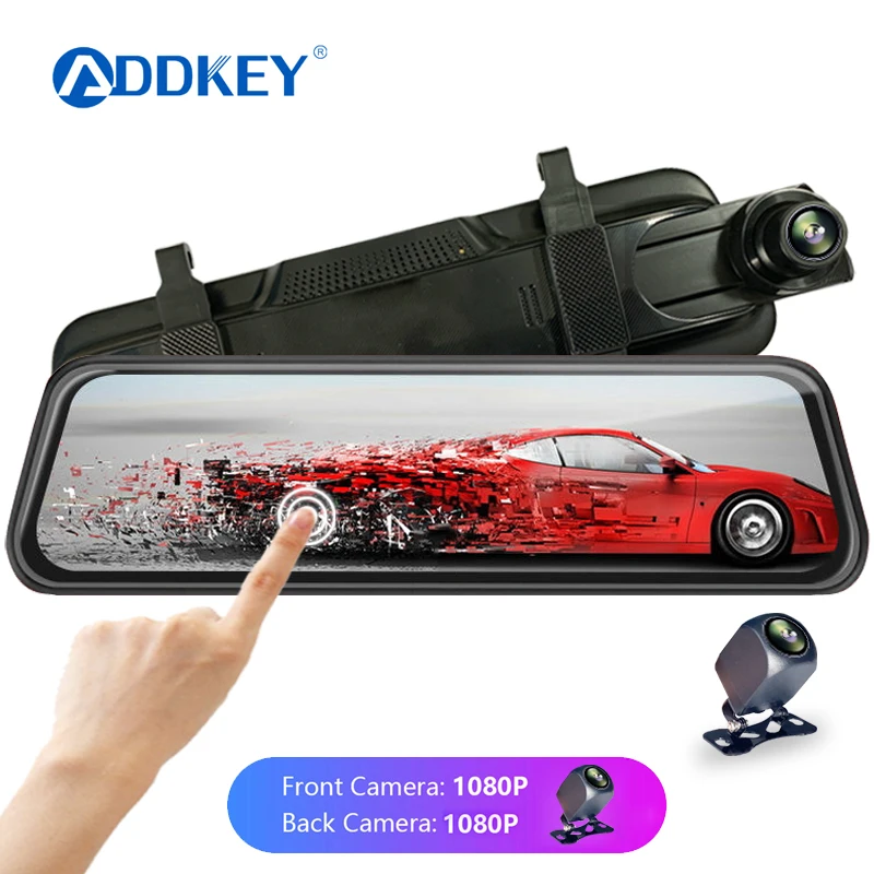 

ADDKEY Car Dvr Mirror 10 Inch IPS 2.5D Touch Screen Stream RearView Dash Cam Mirror Dual Car Camera Dashcam Drive Recorder 1080P