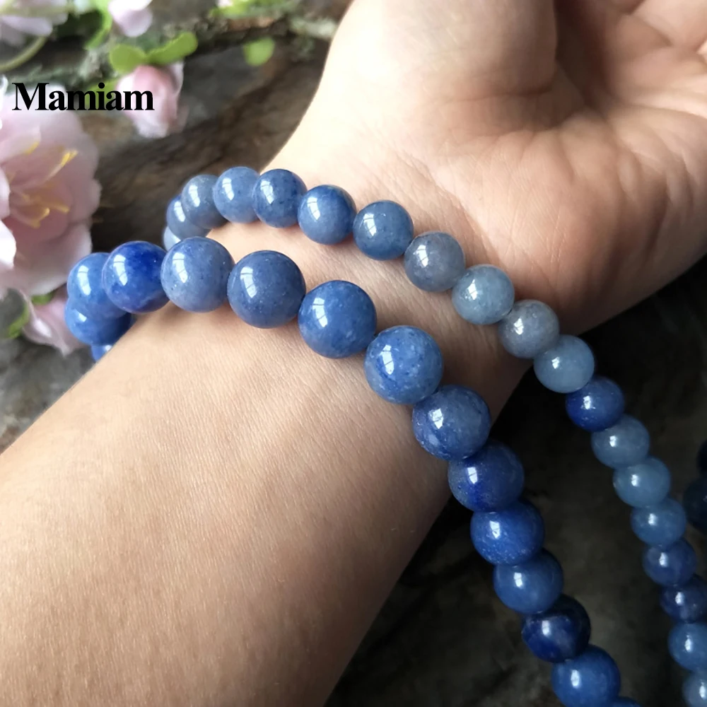 Mamiam Natural Blue Aventurine Charm Beads 6-10mm Smooth Round Stone Diy Bracelet Necklace  Jewelry Making Gemstone Gift Design