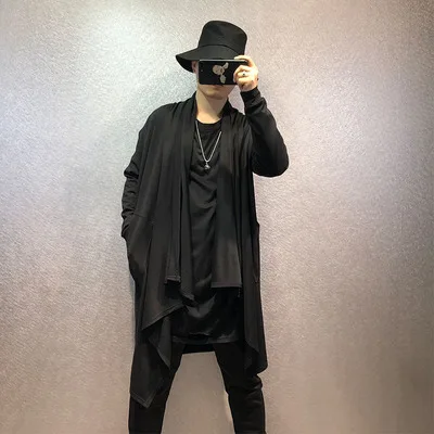 Dark wind autumn original trend irregular loose black windbreaker Harajuku street style medium-length jacket male