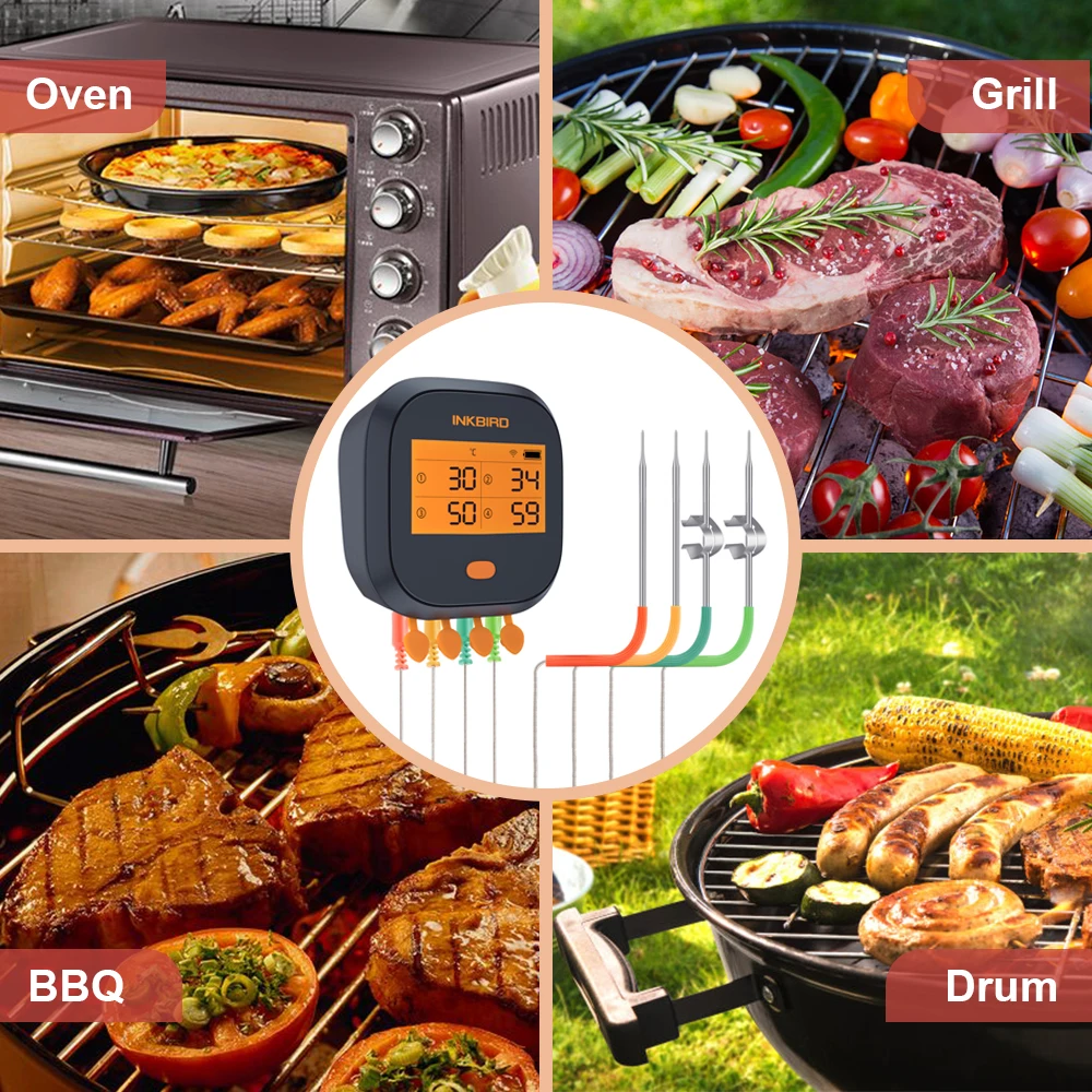 INKBIRD Wi-Fi Digital Meat Thermometer BBQ Kitchen Cooking Thermometer IBBQ-4T With Probes Oven Cooking BBQ Temperature Meter