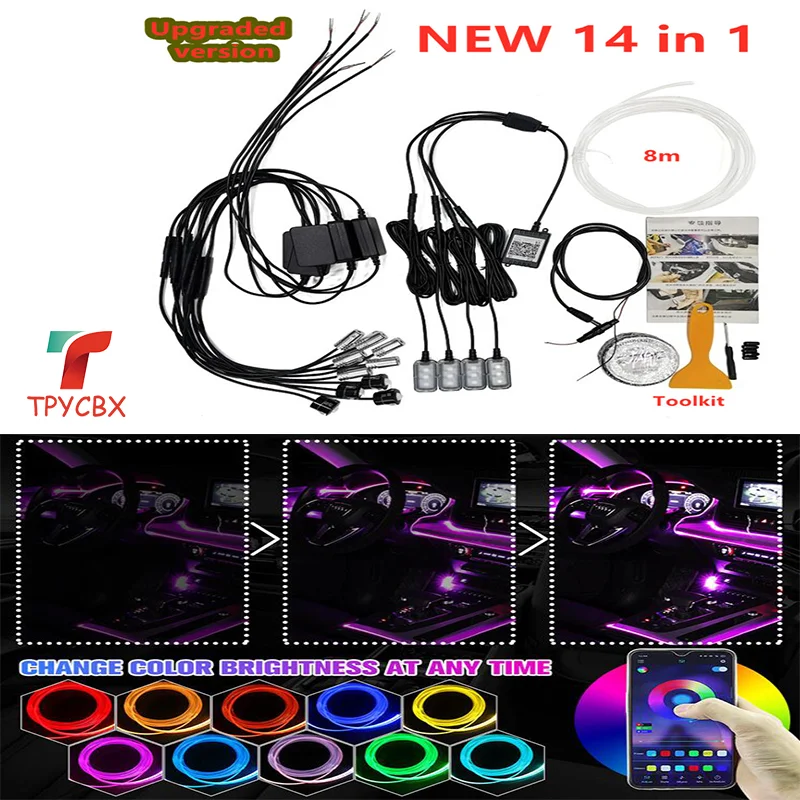 

Car Atmosphere Lights EL Neon Wire Strip Light RGB Multiple Modes App Sound Control Auto Interior Decorative Ambient Neon Lamp