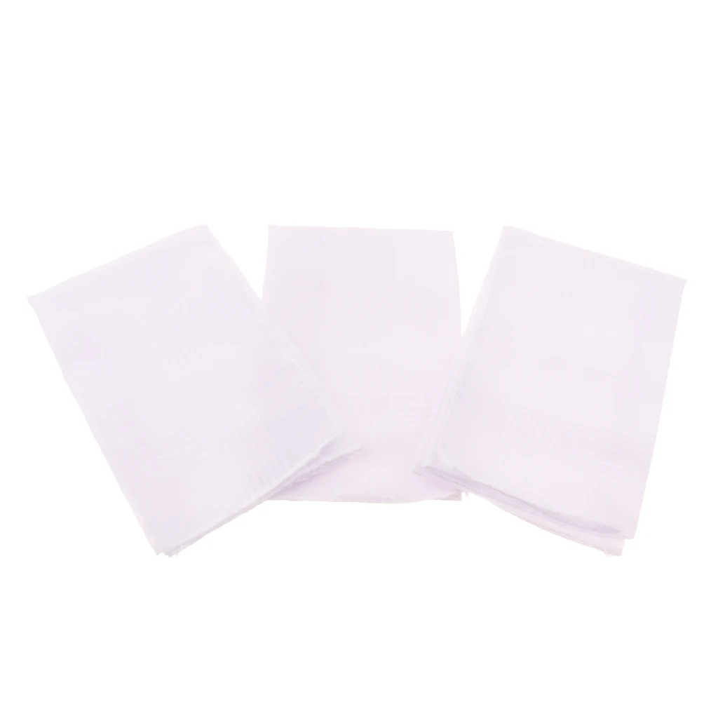 Pack 3PCS of Solid White Cotton Handkerchiefs Party Wedding Hankies for Men