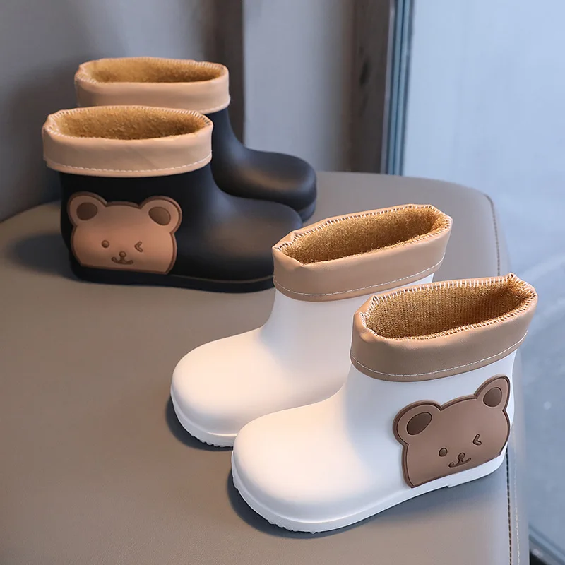 Kids Cute Bear rubber Rain Boots Girls Boys Ankle Rainboots Waterproof shoes Round toe Water Proof Shoes