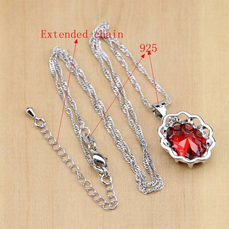925 Sterling Silver Jewelry Red Zircon White CZ Jewelry Sets For Wedding Earrings/Pendant/Necklace/Rings/Bracelet
