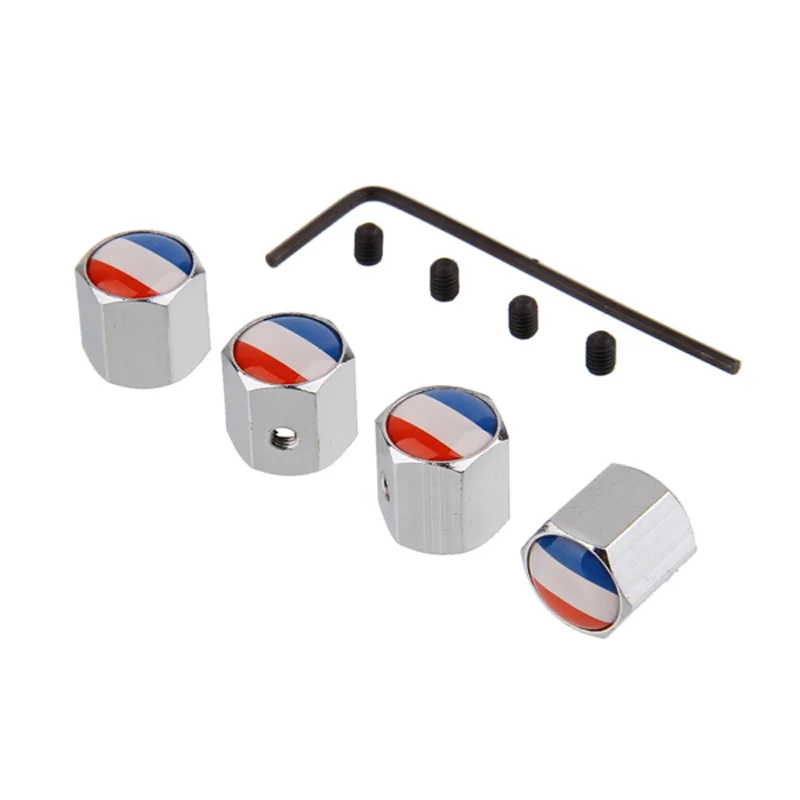 4Pcs/Set France Flag Logo Theftproof Stainless Steel Black Wheel Tire Valve Stem Air Caps Auto Styling For Peugeot Citroen