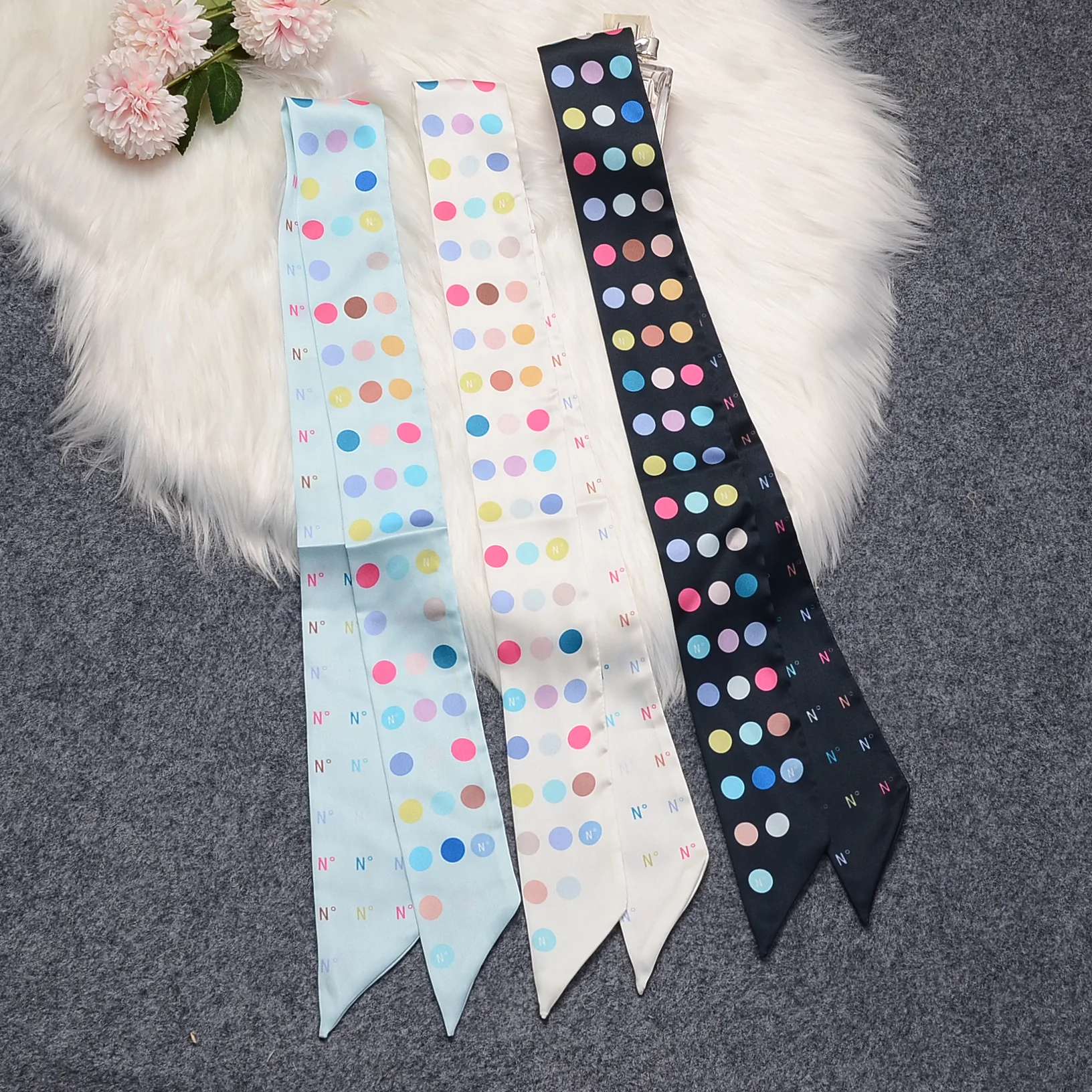 Fashion Color Dots Twill 100% Silk Scarf Women Brand Head Scarf Wrist Towel Foulard Bag Scarves Summer Neckerchief For Ladies