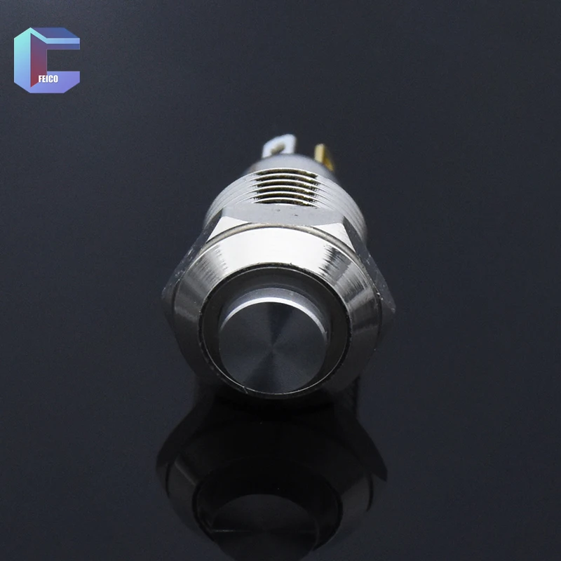 10mm Metal Push Button Switch With High Head Ring LED Annular Momentary Latching 1NO Nickel-Plated  Used for Mini Current