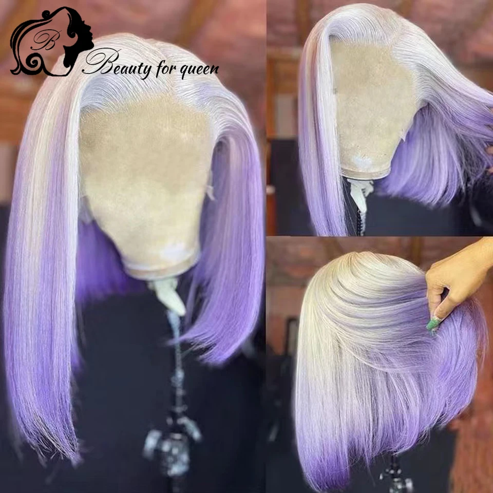 Peluca de cabello humano con encaje Frontal para mujer, pelo corto Bob de color ombré, HD, transparente, con línea de pelo Natural, 13x4, 180%