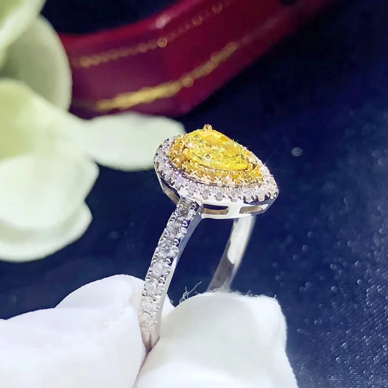 18k white gold diamond ring Engagement&Wedding Natural Real yellow Diamond Ring Jewellery have certificate 005