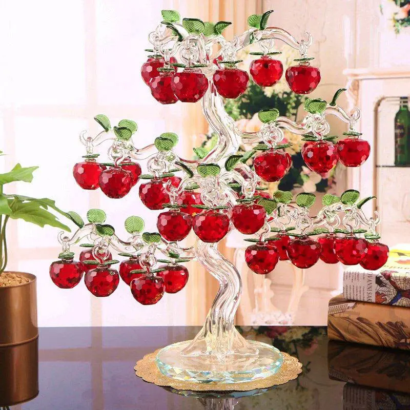 Beautiful Glass Crystal Apples Tree with 36 pcs Apples Fengshui Crafts Chirstmas Tree Hanging Ornament Housewarming Gifts