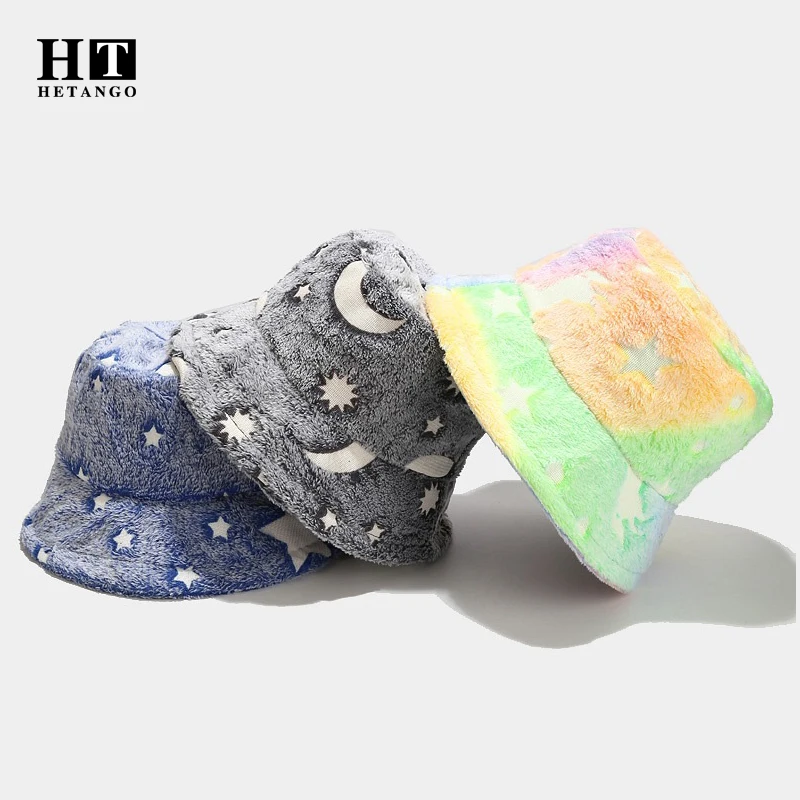 Autumn And Winter New Ladies Fisherman Hat Creative Cool Luminous Stars And Moon Outdoor Thickened Warm Hip-Hop Woman's Hat