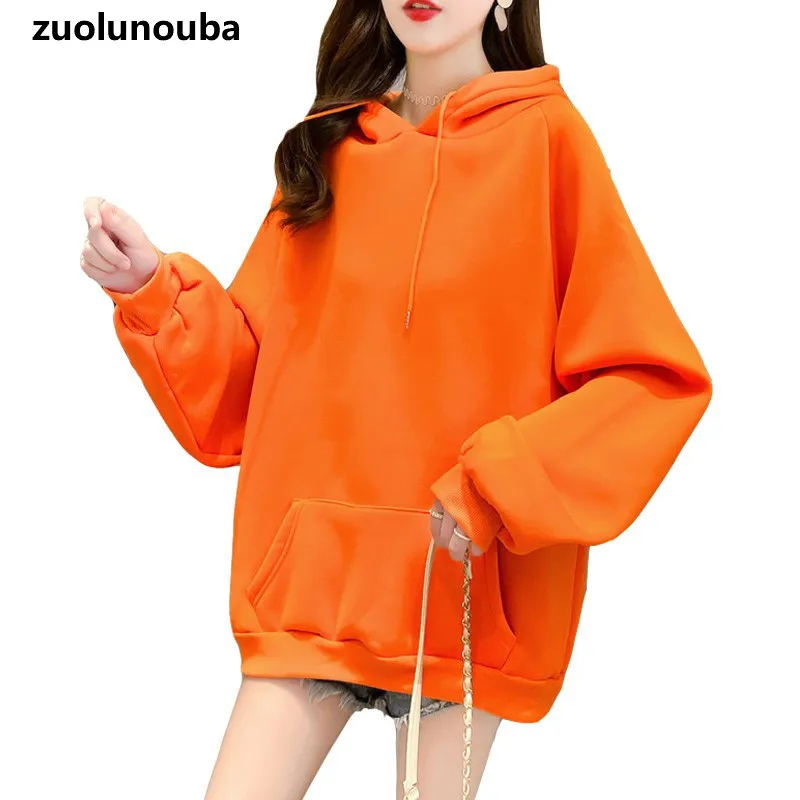 

Zuolunouba 2020 Autumn Solid Color Women Hoodie Loose Casual Temperament Commuter Mid-length Drawstring Pocket Ladies Pullover