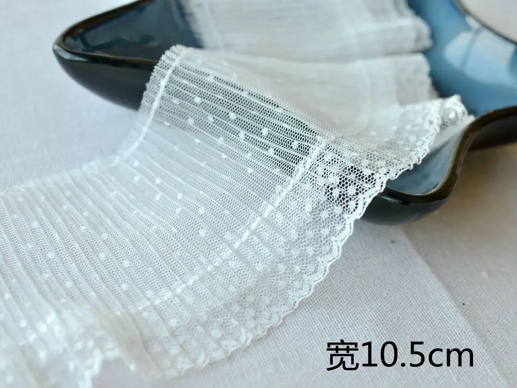 10CM Wide Luxury White Tulle Mesh Small Dots Embroidered Ribbon Dress Collar Stitching Ruffled Lace Applique Sewing Accessories