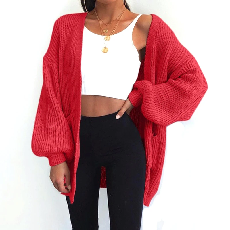 

Women Autumn Solid Long Sleeve Oversized Loose Knitwear Cardigan Sweater Coats Female Casual Chunky Knitted Outwear Top Clothing