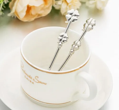 (50Pcs/lot25Boxes) Silver Wedding reception gifts of Music Note Coffee Spoon and Four Leaf Clover Favors For bridal Party favor