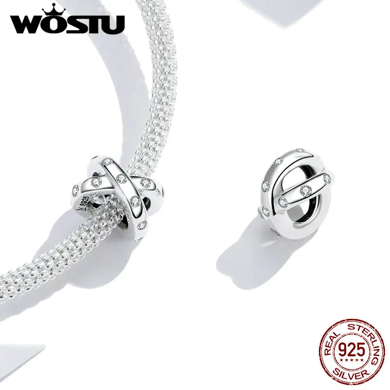 

Wostu 925 Sterling Silver Charm&Bead Sterling Silver CZ Double Layers Cross Charm for Original Bracelet DIY Jewelry FIC1515