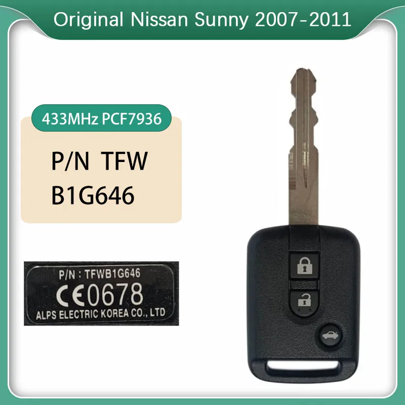 Original 3 Button For Sunny 2007-2011 Genuine Remote Key 433MHz Part Number 80564-95F0 / FTFWB1G648 With PCF7936 Chip