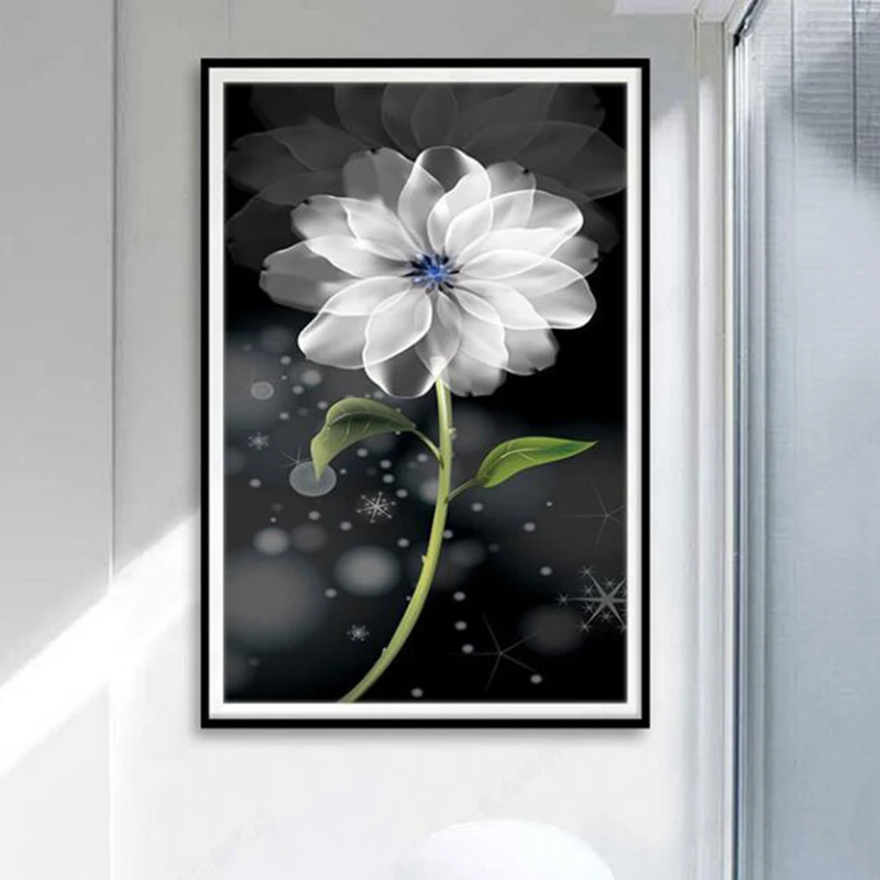 DIY 5D Diamond Painting, Round or Square Diamond Embroidery, Mosaic, Bedroom, Dream, White Floral, Flower, Full, Cross Stitch