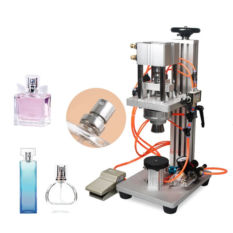 Pneumatic Perfume Bottle Sealing Machine Metal Capping Machine Glass Bottle Cosmetic Skin Care Products Liquid Locking Machine