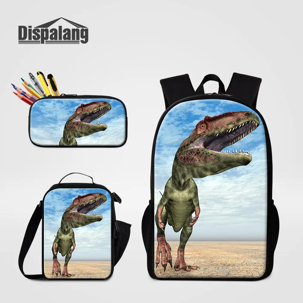 3PCS/Set Backpack With Lunchbox Pencil Case Dinosaur Print School Bag Boys Cool Design Bookbag Customize Photo Schoolbag