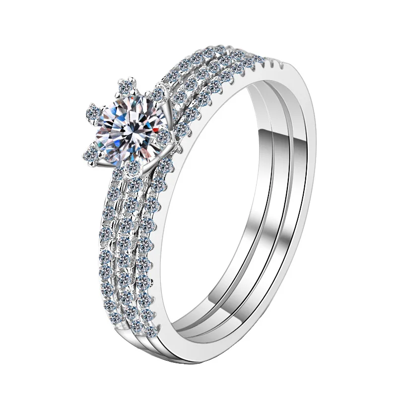 2pcs Diamond Rings Set Solid 0.5ct VVS1 Moissanite 14k White Gold 925 Sterling Silver Bridal Engagement Ring Wedding Band Sets