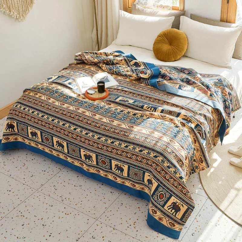 

Bohemian Style Cotton Towel Quilt Double Bed Sheet Bed Cover Decorative Sofa Nap Blanket Six Layer Gauze Air Conditioning Quilt