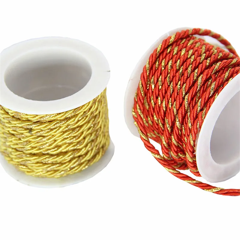 3M/Roll Gold Thread Bleached Tag Cords Wedding Birthday Party Decorations Rope DIY Craft Supplies Gift Wrapping Rope Hang 3MM